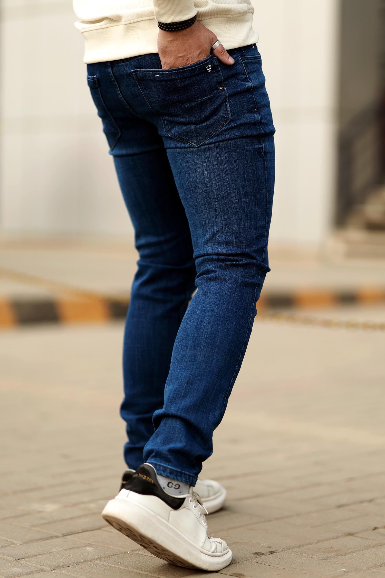 Turbo Light Faded Slim Fit Jeans In Mid Blue