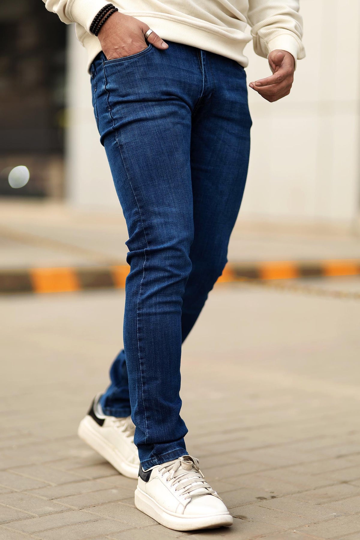 Turbo Light Faded Slim Fit Jeans In Mid Blue