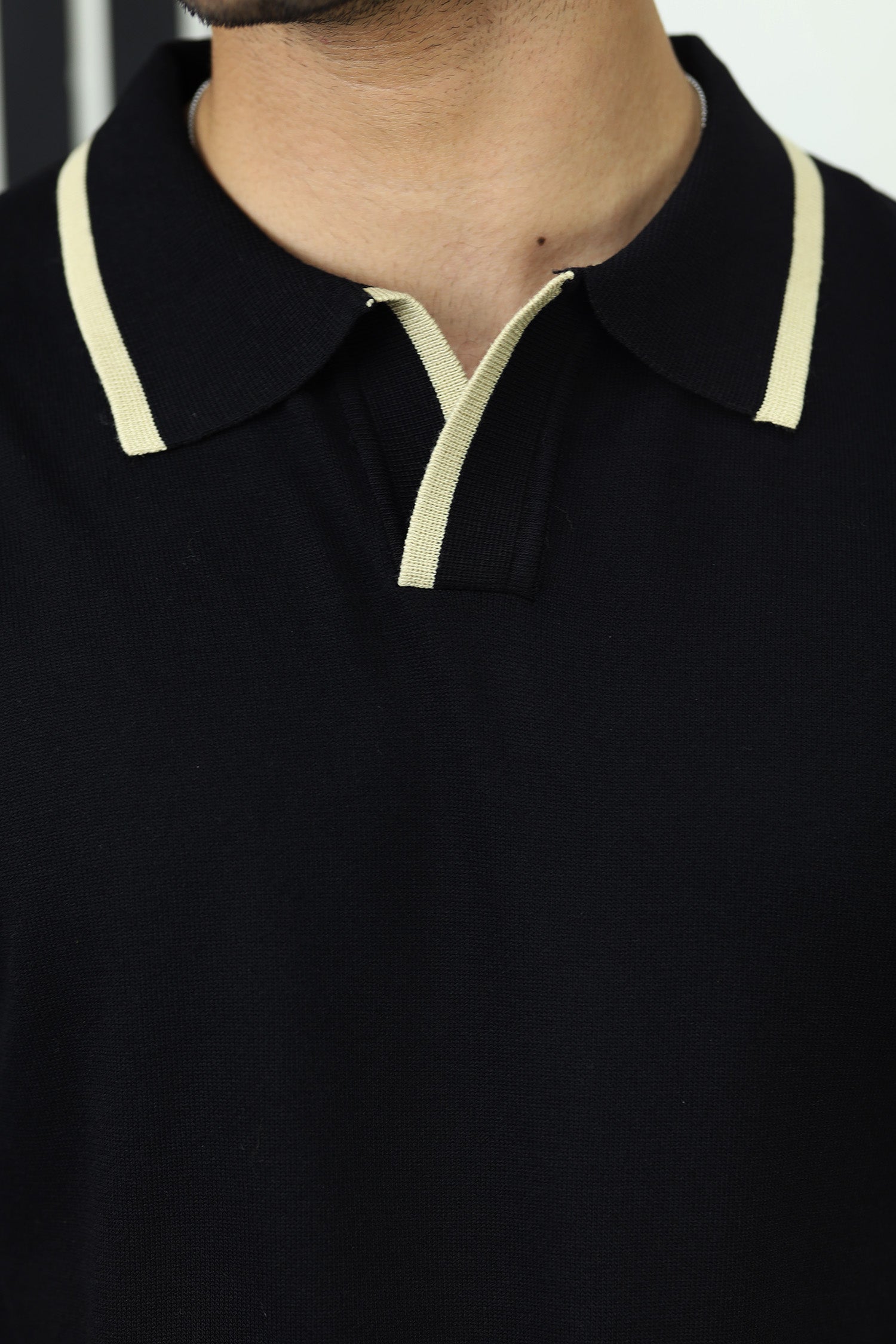Plain Classic Collar Jumper Polo Shirt In Black