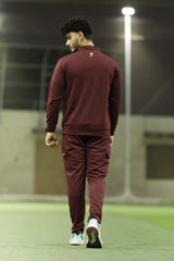 Turbo Collar Style Men Zipper Tracksuit in Maroon