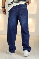 Loose Fit Ribbed Flying Turbo Jeans in Dark Navy