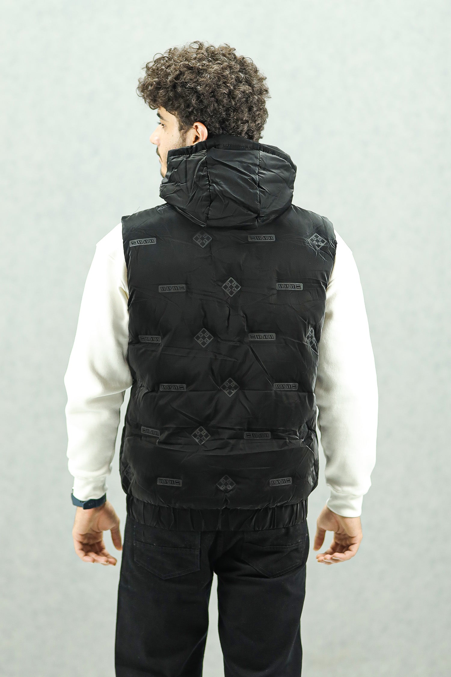 All Over Logo Detachable Hooded Imported Men's Gilet