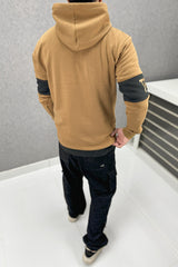 Turbo Original Elbow Writing Panel Fleece Hoodie In Camel