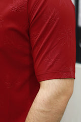 Embossed Leaf Floral All Over Casual Shirt In Maroon