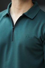 Turbo Half Zip Style Men Zipper Tracksuit In Dark Green