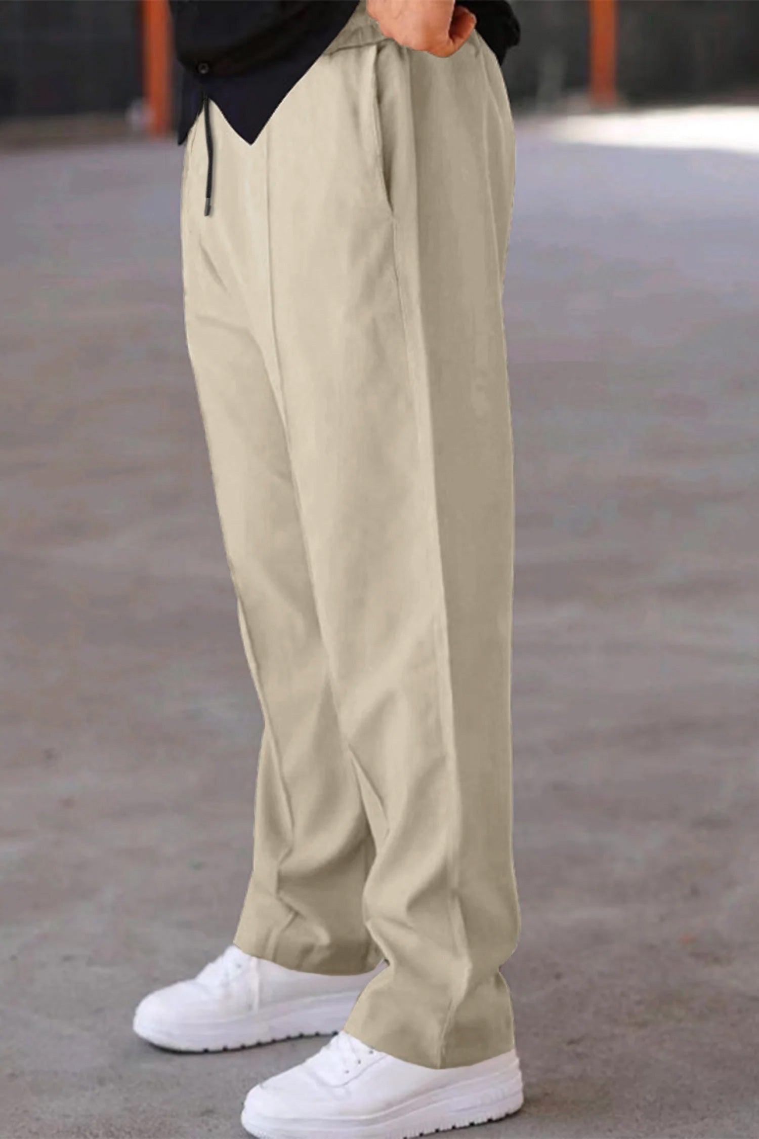 Plain Stripe Line Loose Bottom Trouser In Skin