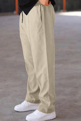 Plain Stripe Line Loose Bottom Trouser In Skin