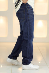 Loose Fit Pure Color Turbo Jeans in Dark Blue