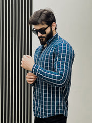 Lining Box Check Men Full Sleeve Cotton Shirt In Zink