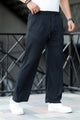 Turbo High Rise Pleated Waffle Pattern Loose Bottom Trouser In Navy Blue