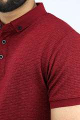 Self Design Turbo Polo Shirt in Maroon