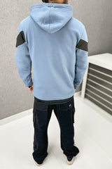 Turbo Panel Typography Fleece Hoodie In Light Blue