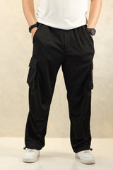 Turbo 6 Pockets Loose Bottom Imported Pk Cotton Baggy Trouser In Black
