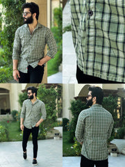 Lining Check Men Full Sleeve Cotton Shirt In Light Green