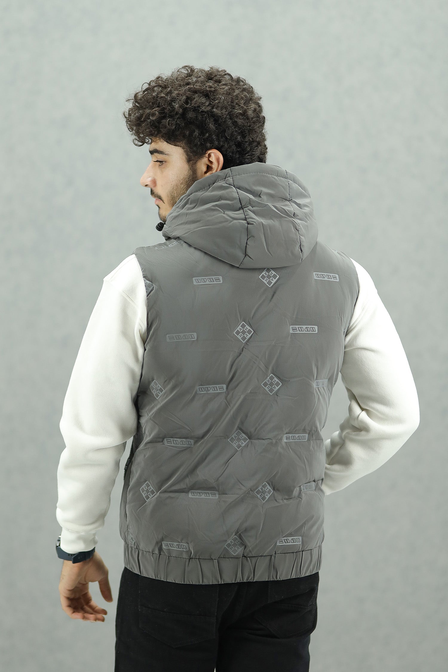 All Over Logo Detachable Hooded Imported Men's Gilet