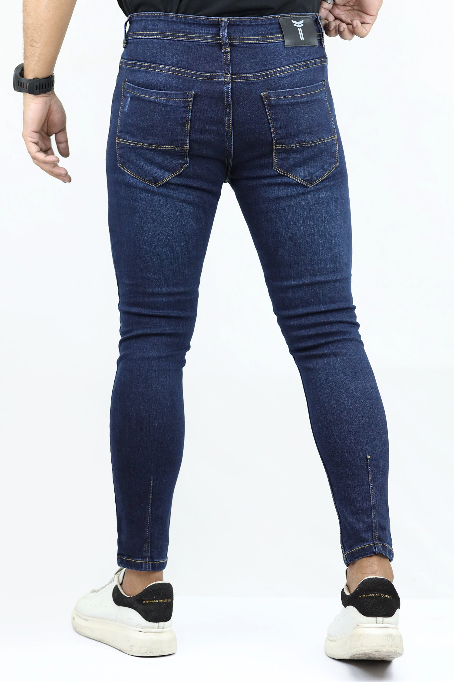 Ankle Fit Ripped Turbo Jeans In Dark Blue