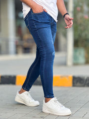 Turbo Ripped Ankle Fit Jeans in Dark Blue