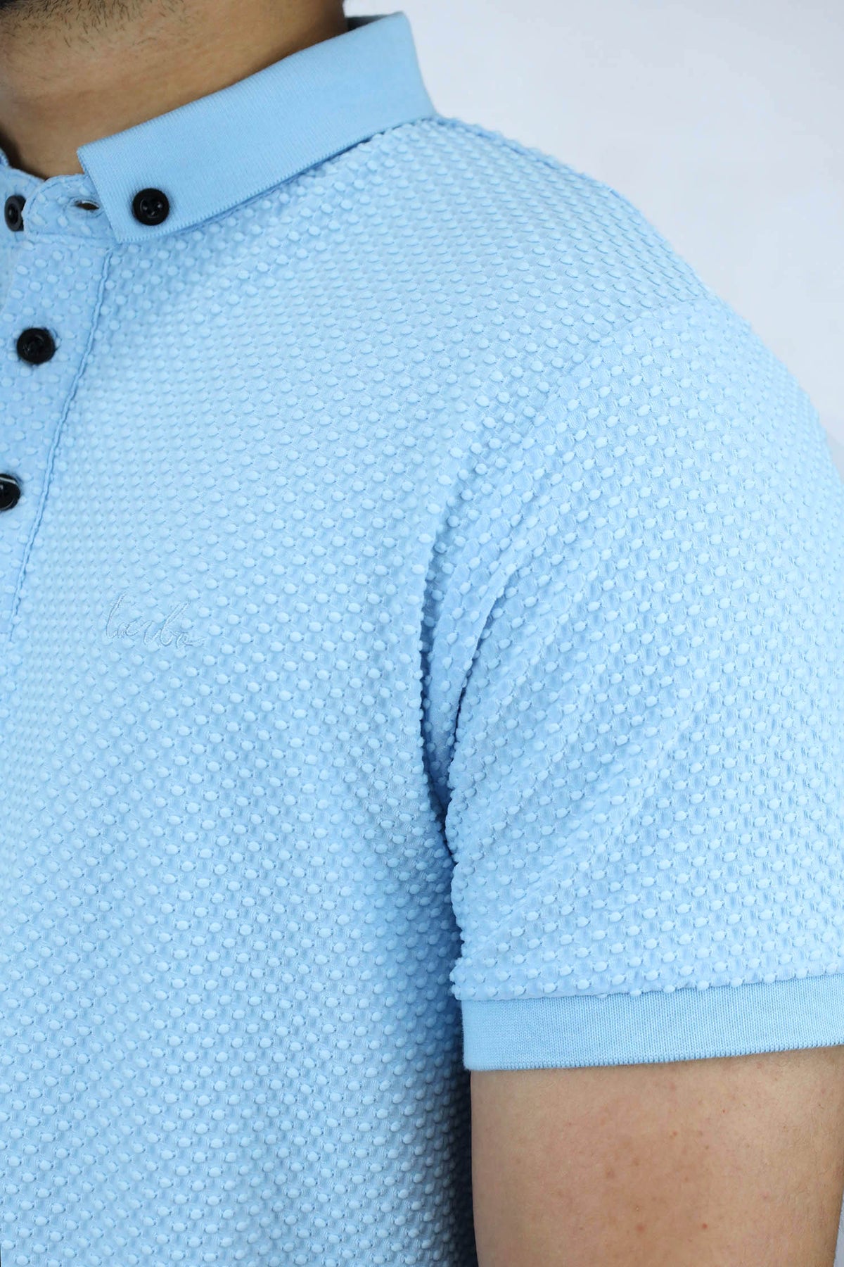 Self Texture Turbo Polo Shirt in Sky Blue