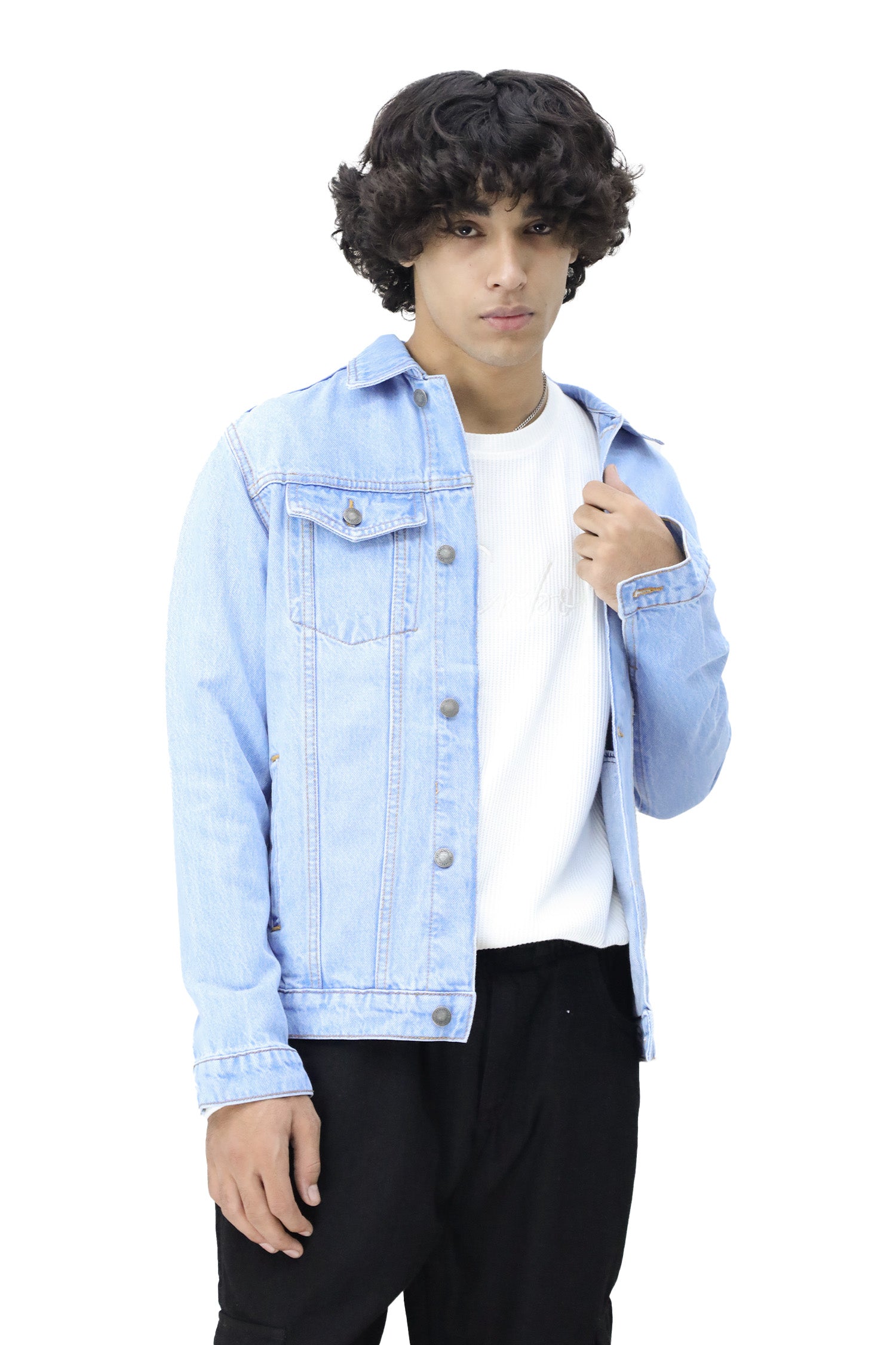 Slim Fit Front Pocket Style Denim Jacket in Sky Blue