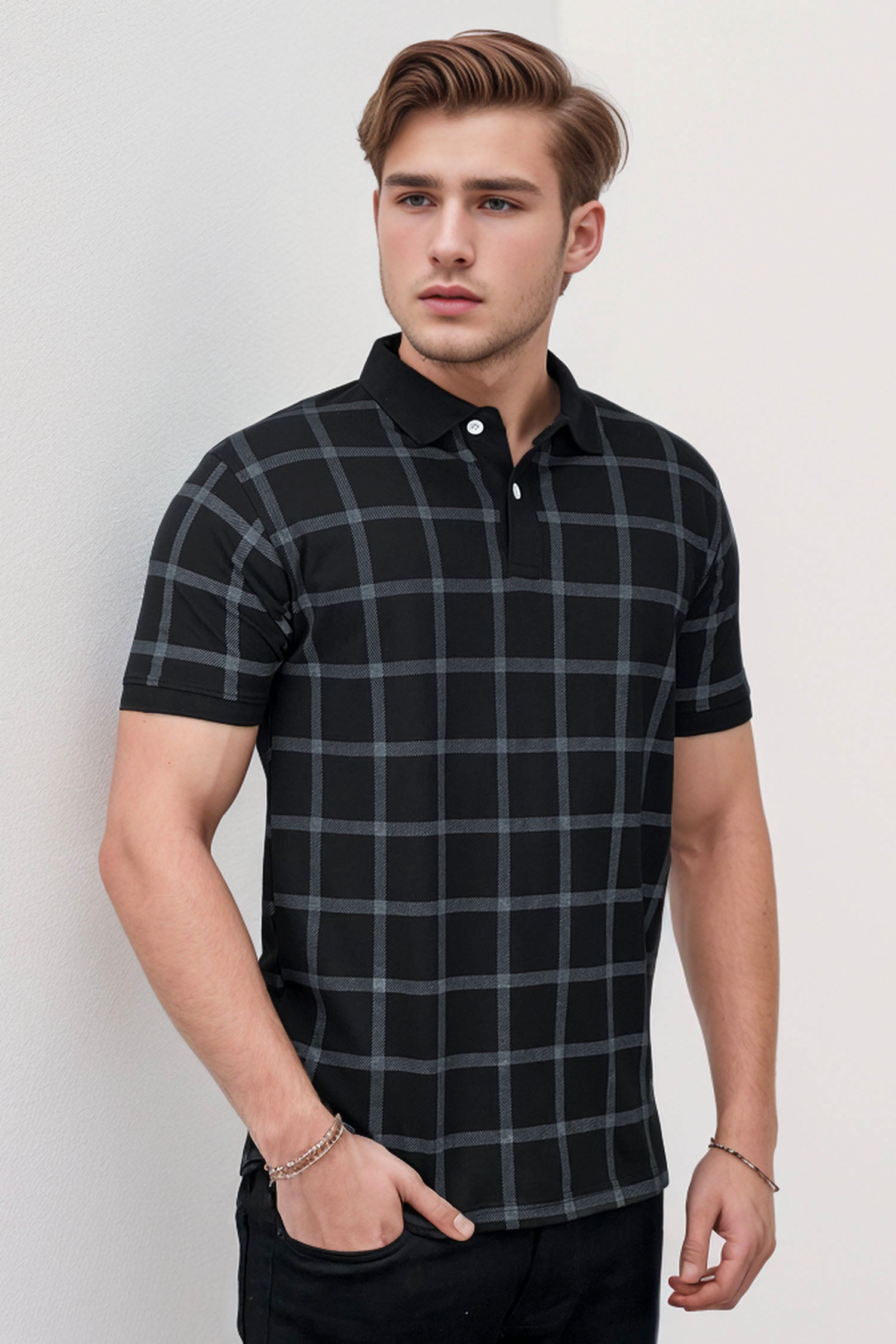 Check Texture Men Polo Shirts