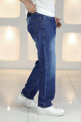 Loose Fit Pure Color Turbo Jeans in Mid Blue