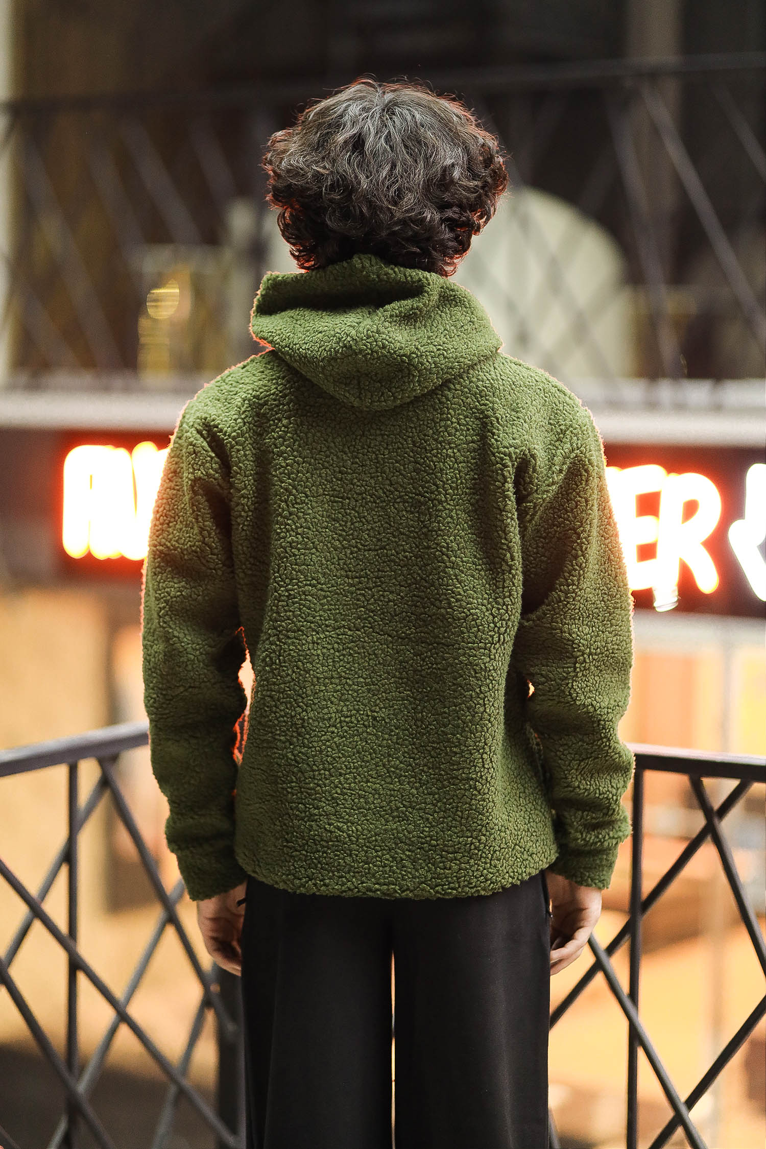 Turbo Cozy Imported Sherpa-Lined Hoodie In Camo Green