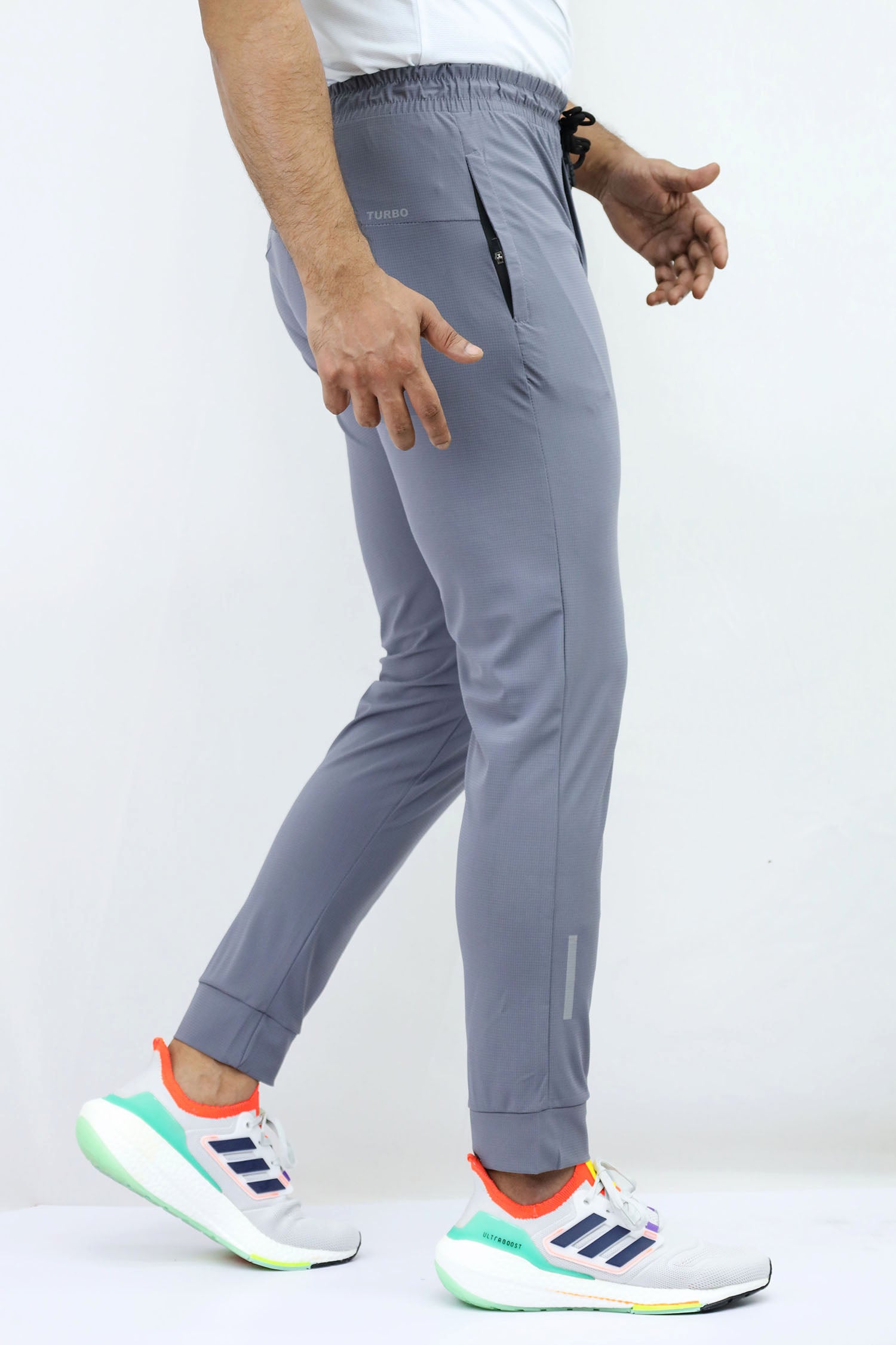 Turbo Slogan Self Texture Training Trouser In Light Grey