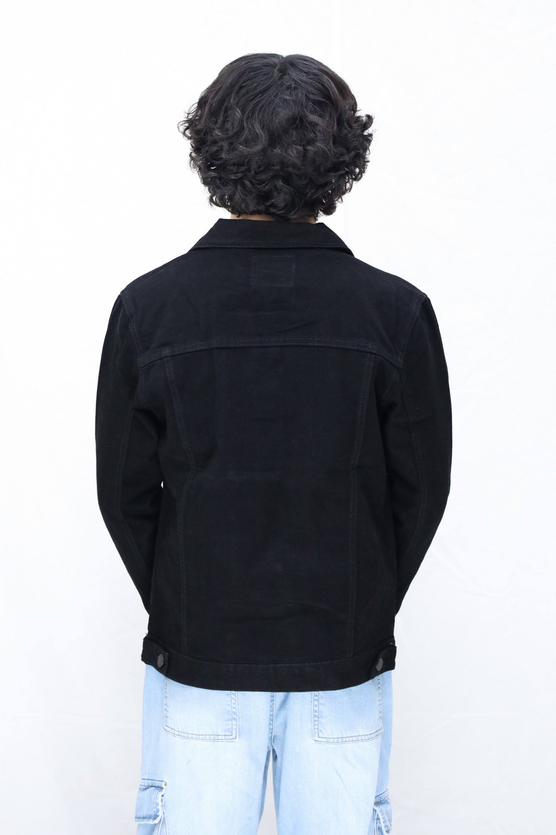 Slim Fit Front Pocket Style Denim Jacket in Black