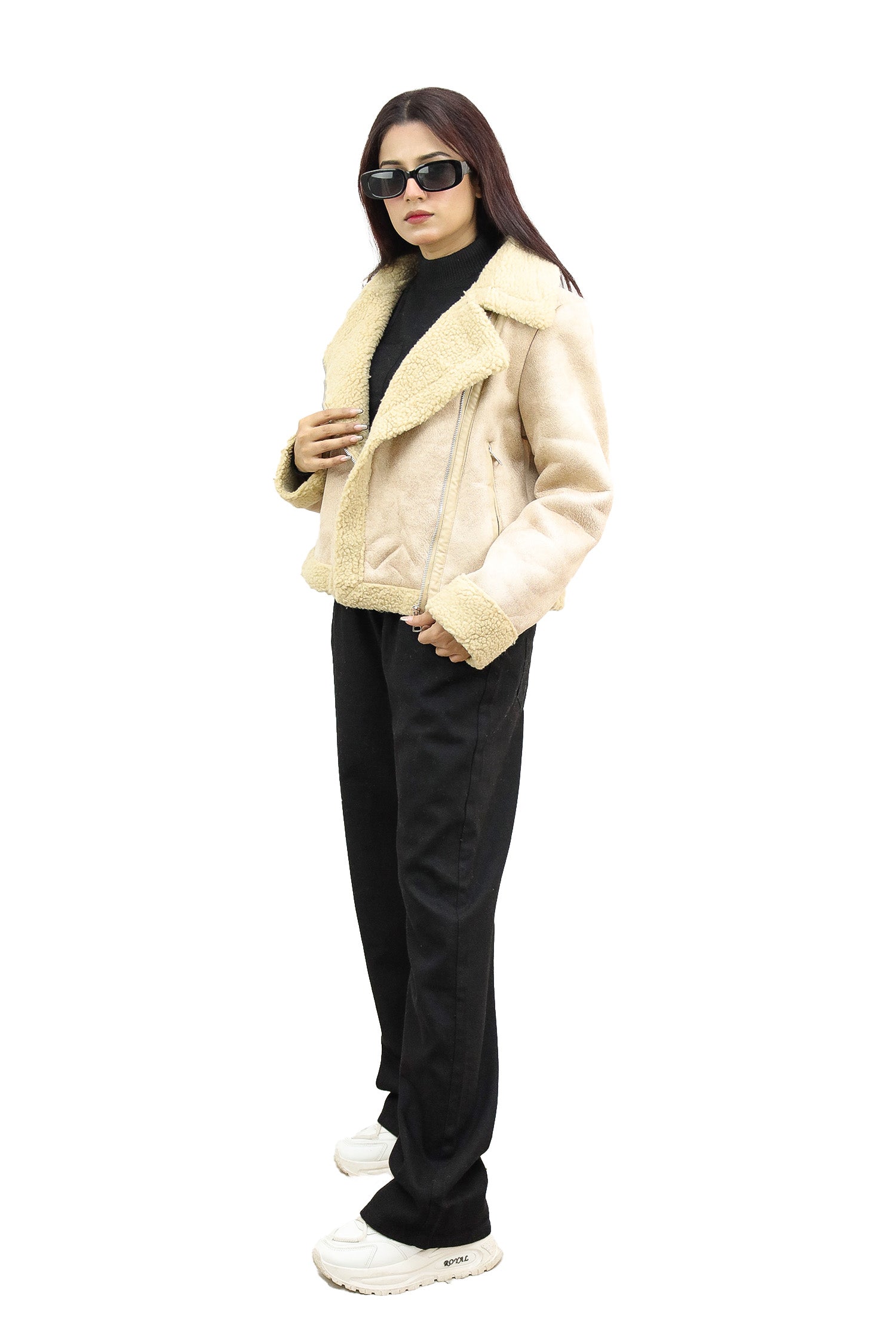 Glamorous Sherpa Inside Panel Women Imported Suede Jacket