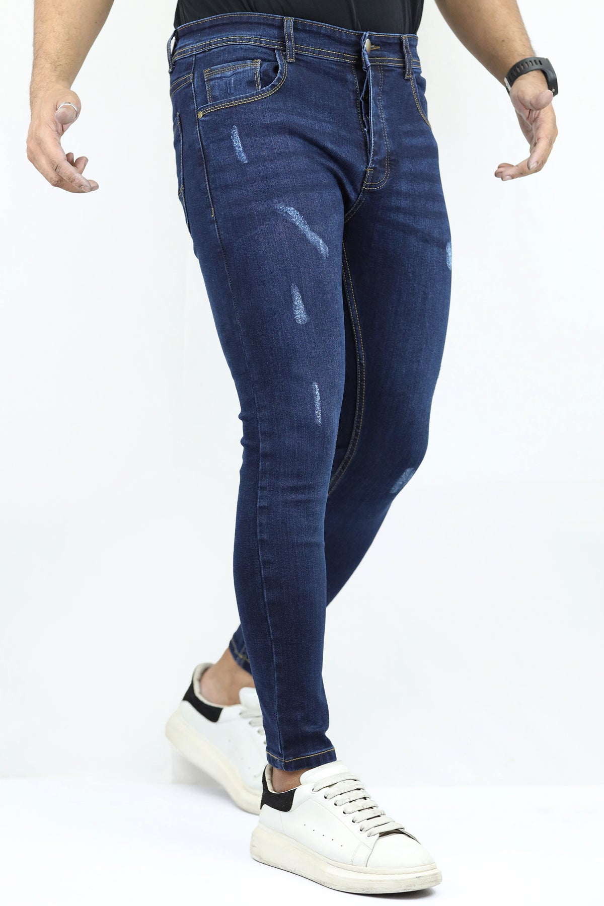 Ankle Fit Ripped Turbo Jeans In Dark Blue