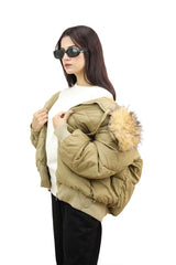 Trendy Fur Trim Bomber Women Imported Puffer Jacket