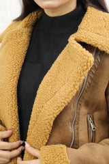 Glamorous Sherpa Inside Panel Women Imported Suede Jacket