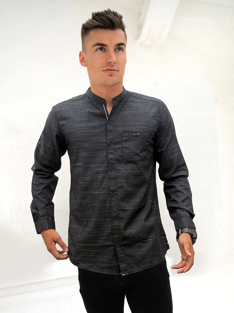 Self Textured Cotton Shirt In Charcoal