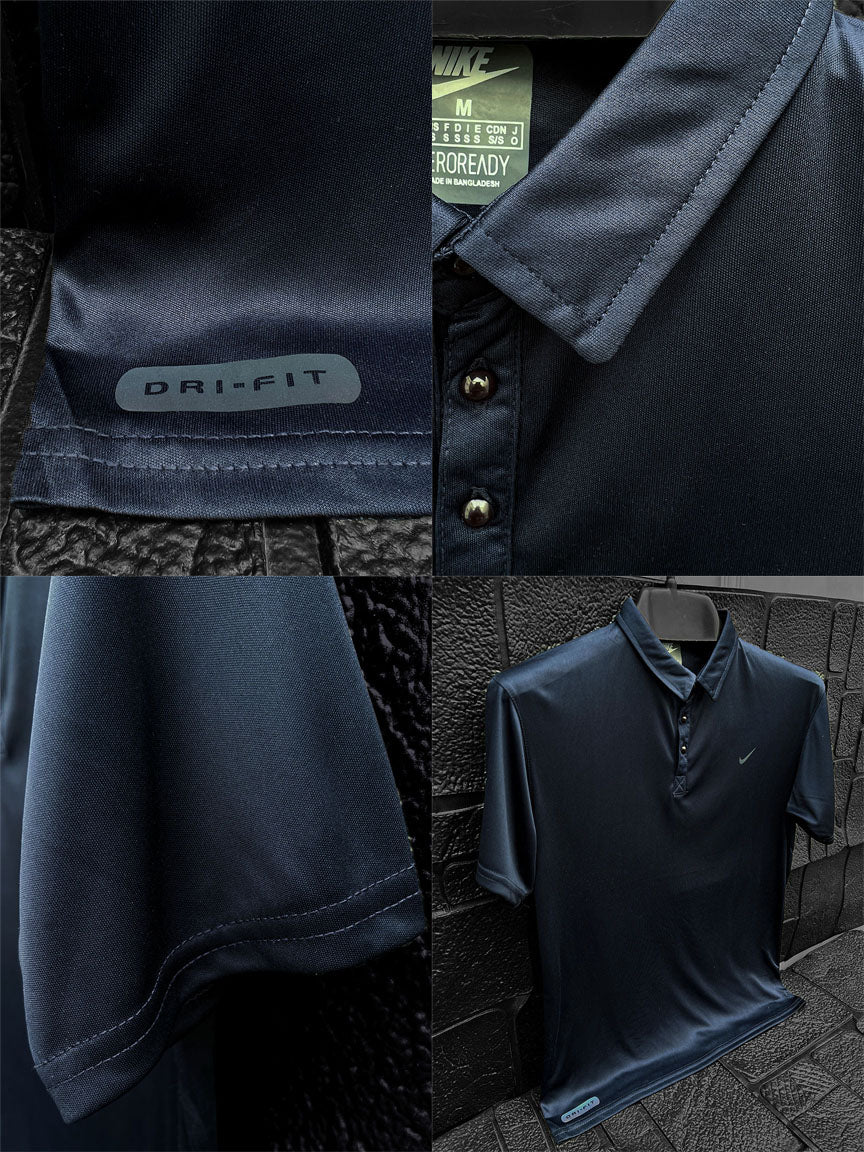Dry Fit Polo With Front Logo In Navy Blue
