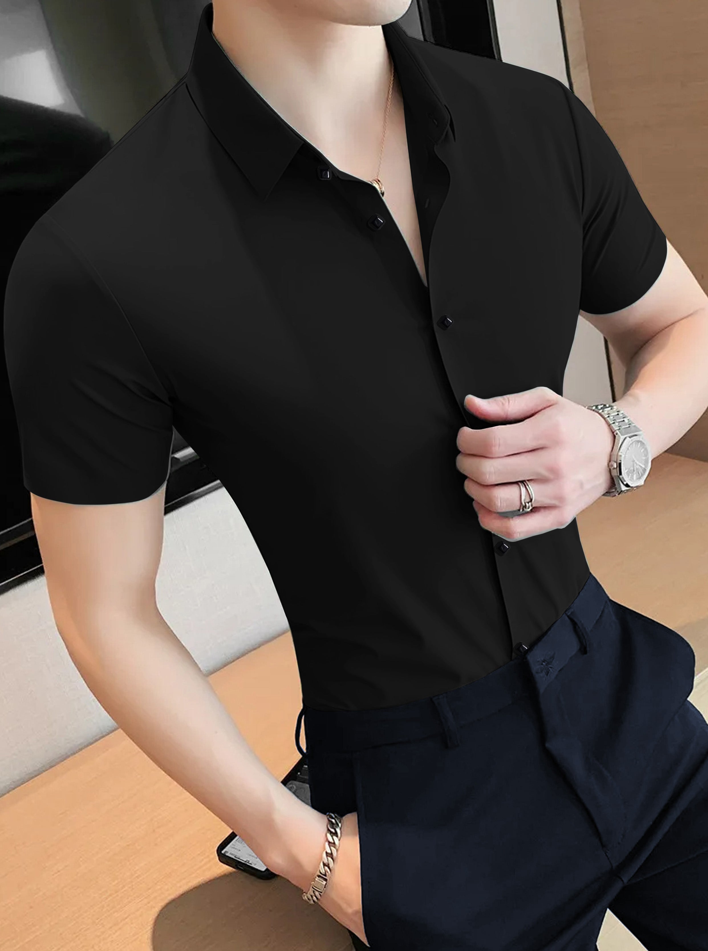 Soft And High Elastic Half Sleeve Casual Shirt