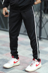 Turbo Strip Panel Men Zipper Tracksuit In Black