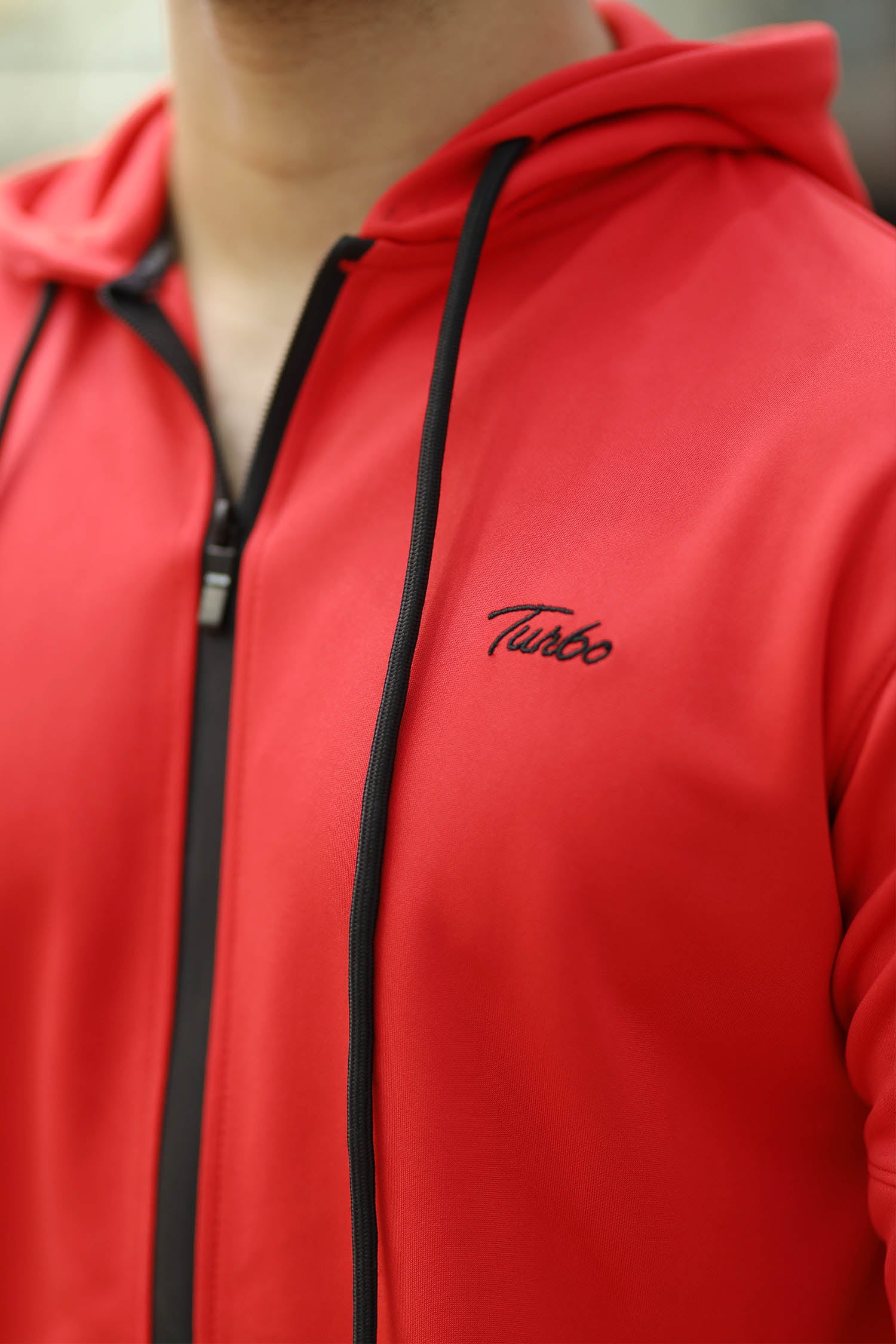 Turbo Hood Style Men Zipper Tracksuit In Red