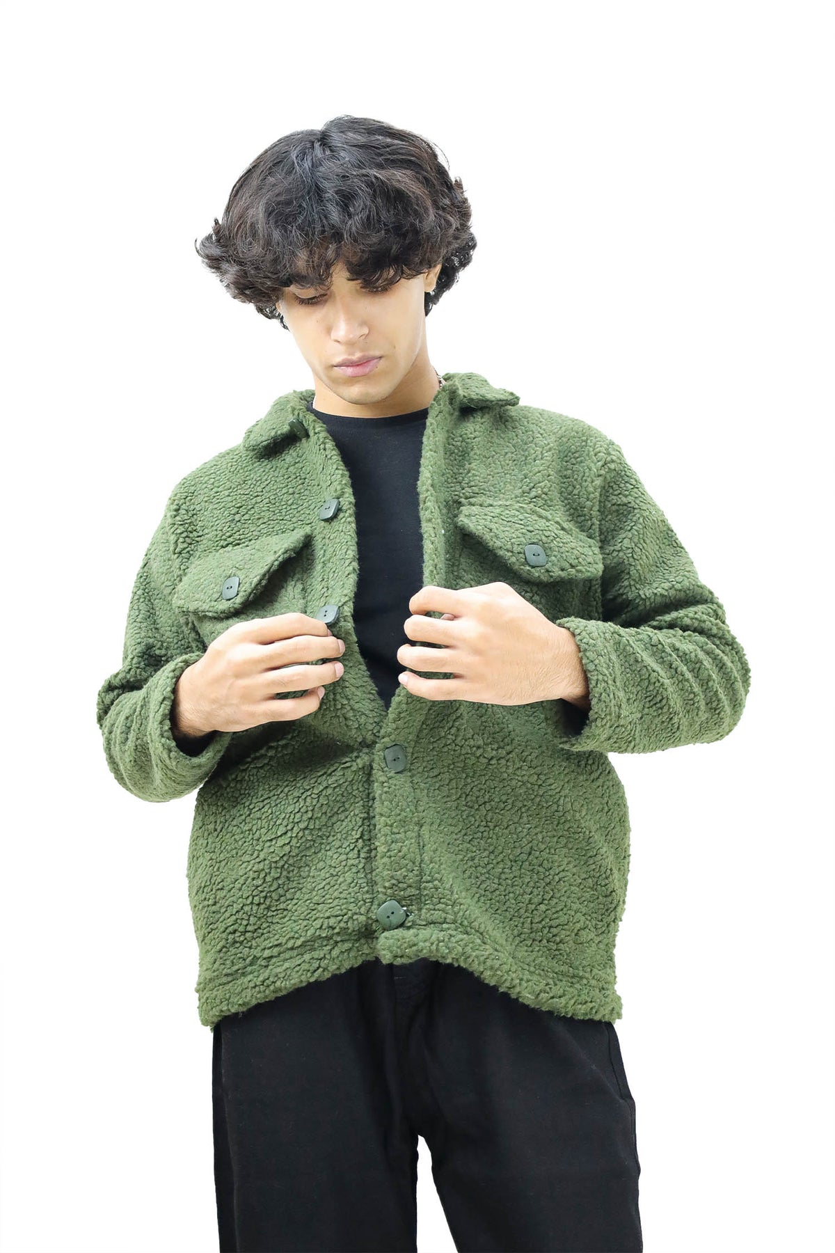 Turbo Pocket Style Sherpaa Fleece Light Weight Jacket In Camo Green