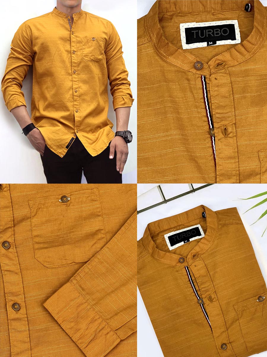 Self Textured Cotton Shirt In Mustard