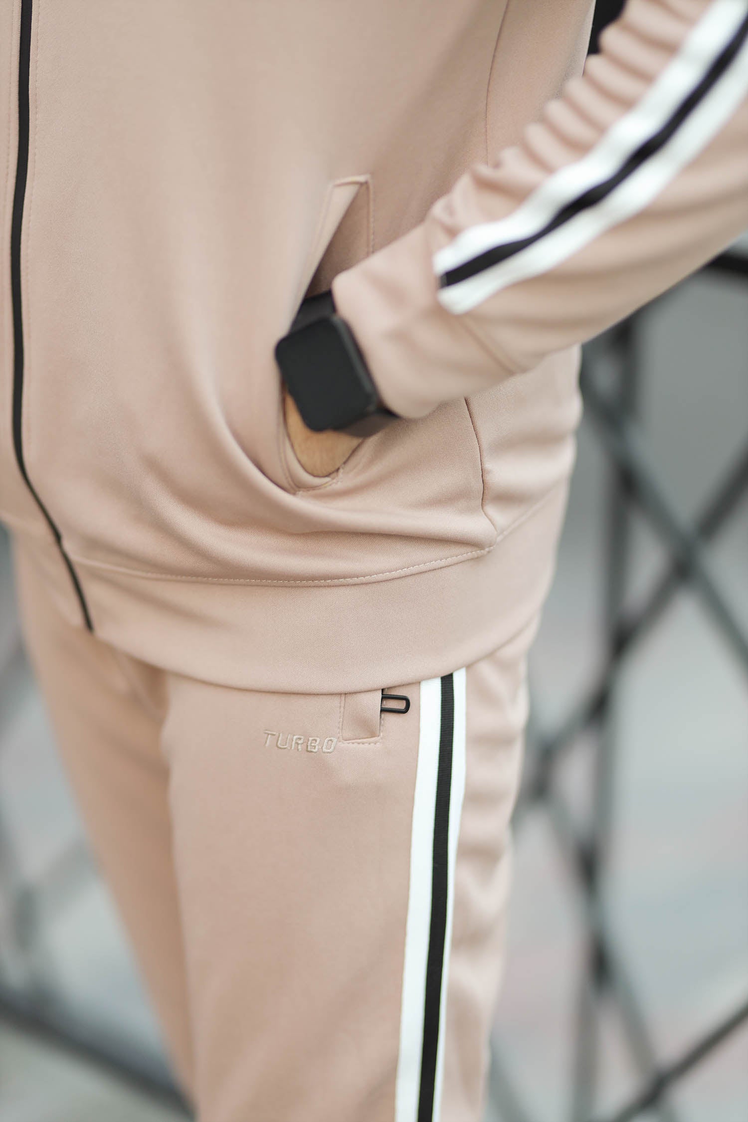 Turbo Strip Panel Men Zipper Tracksuit In Light Skin