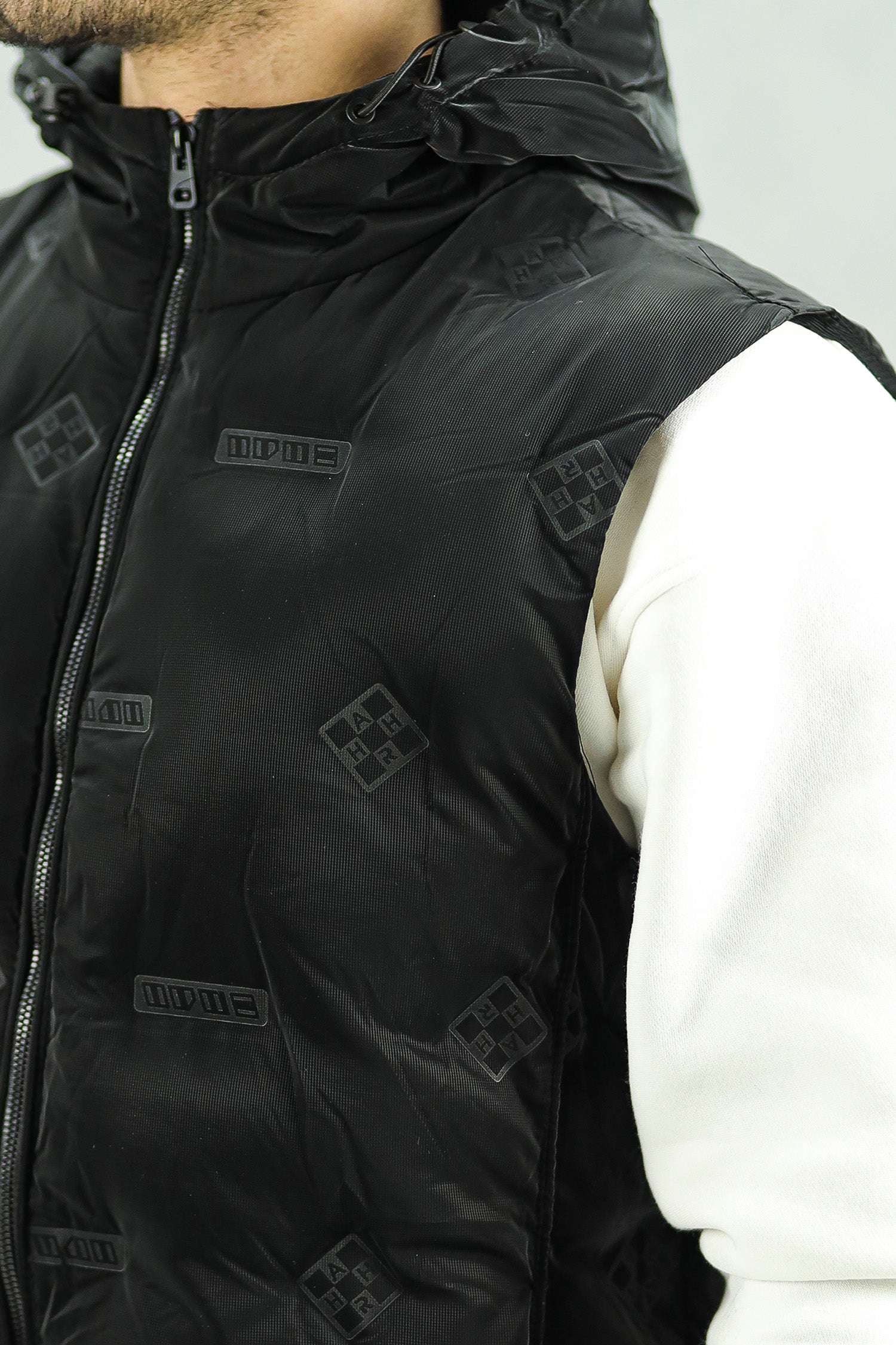 All Over Logo Detachable Hooded Imported Men's Gilet