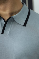 Plain Classic Collar Jumper Polo Shirt In Slate Grey