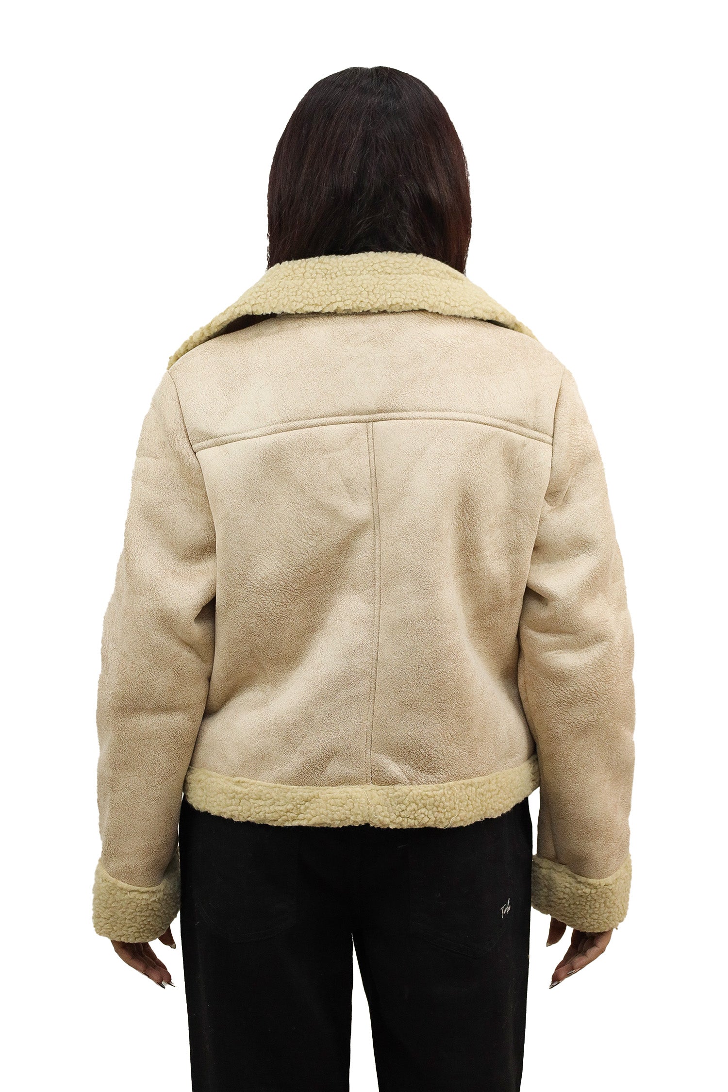 Glamorous Sherpa Inside Panel Women Imported Suede Jacket