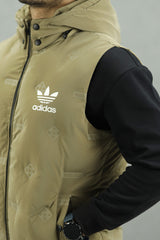 Adds Embossed Logo Detachable Hood Imported Men's Gilet