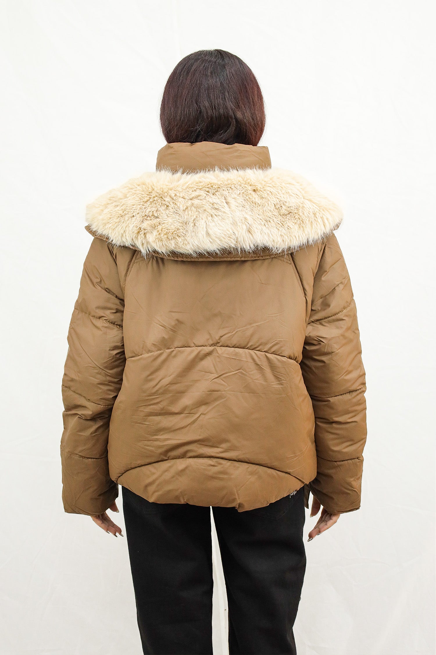 Fur Collar Trimmed Quilted Women Imported Puffer Jacket