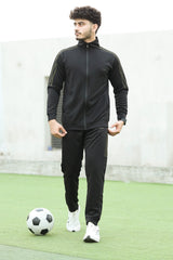 Turbo Stripe Style Men Zipper Tracksuit In Black