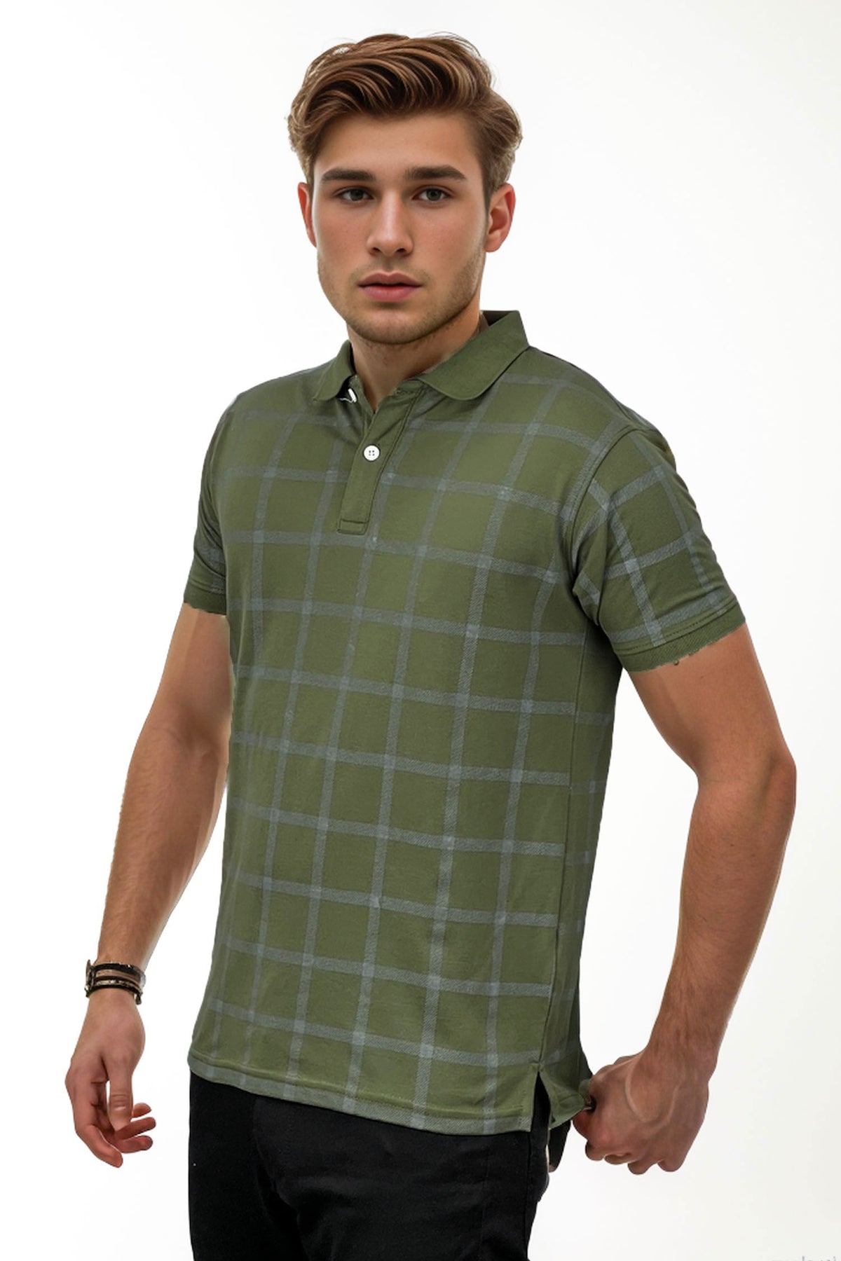 Check Texture Men Polo Shirts