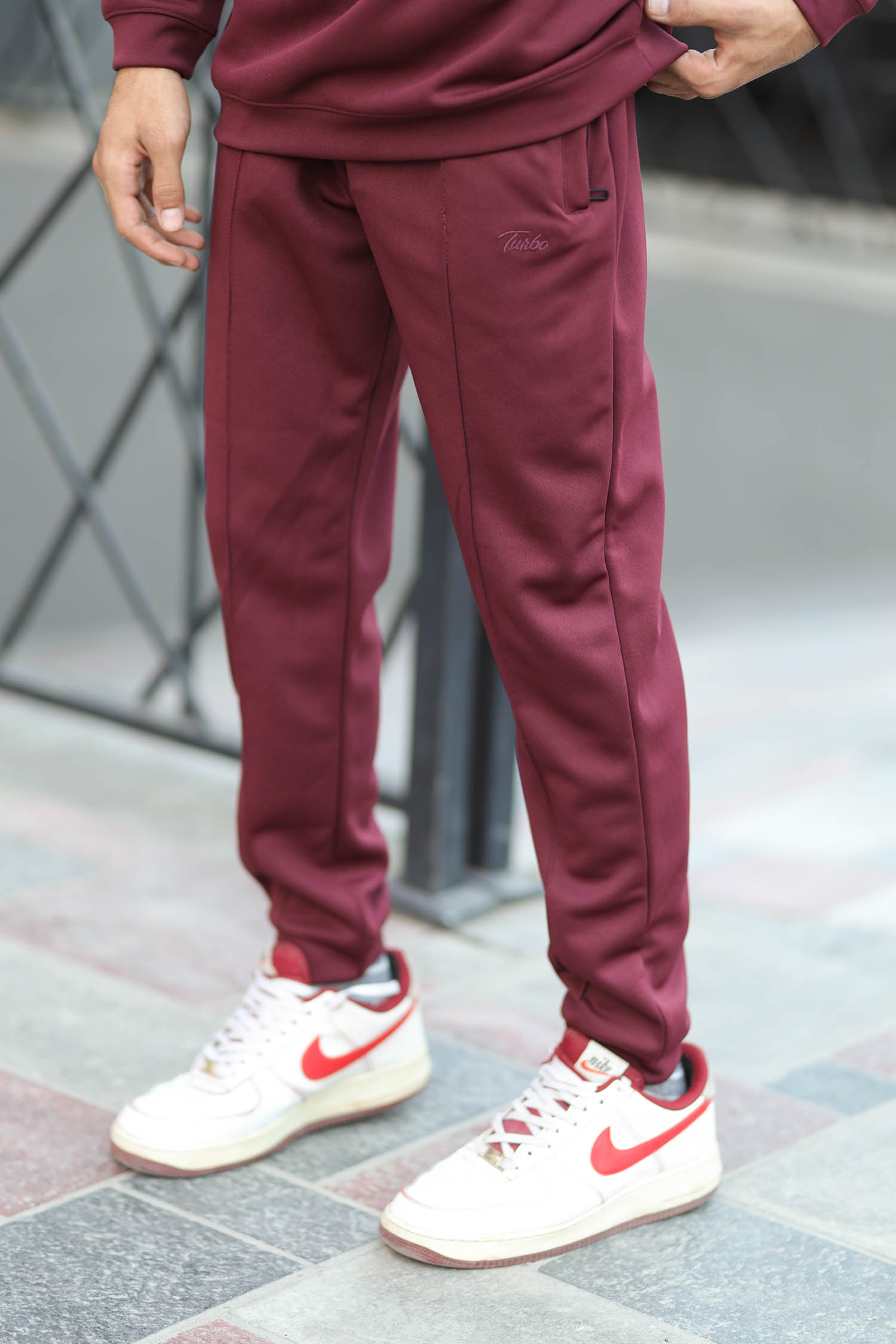 Turbo Half Zip Style Men Zipper Tracksuit In Maroon