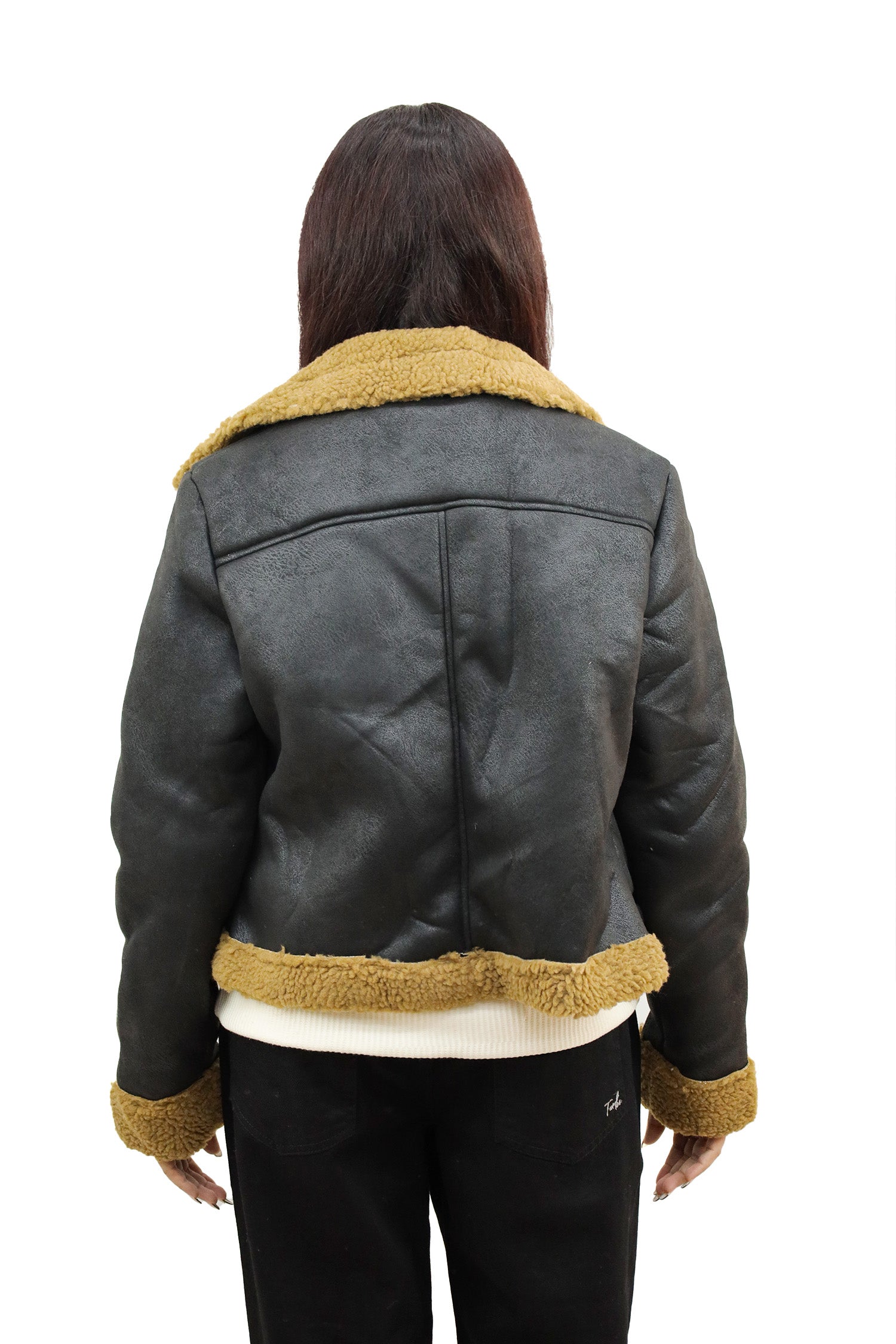 Glamorous Sherpa Inside Panel Women Imported Suede Jacket