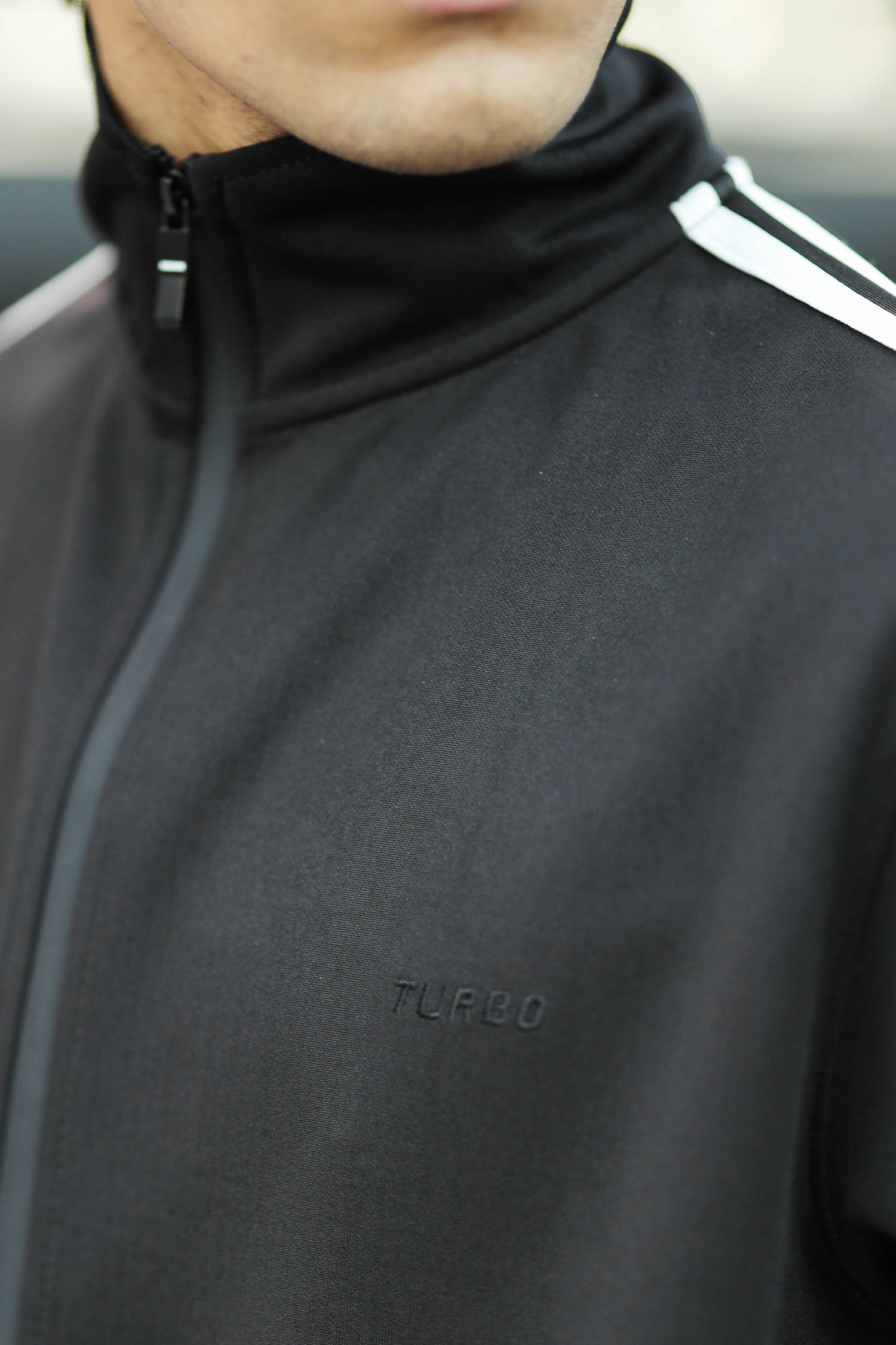 Turbo Strip Panel Men Zipper Tracksuit In Black